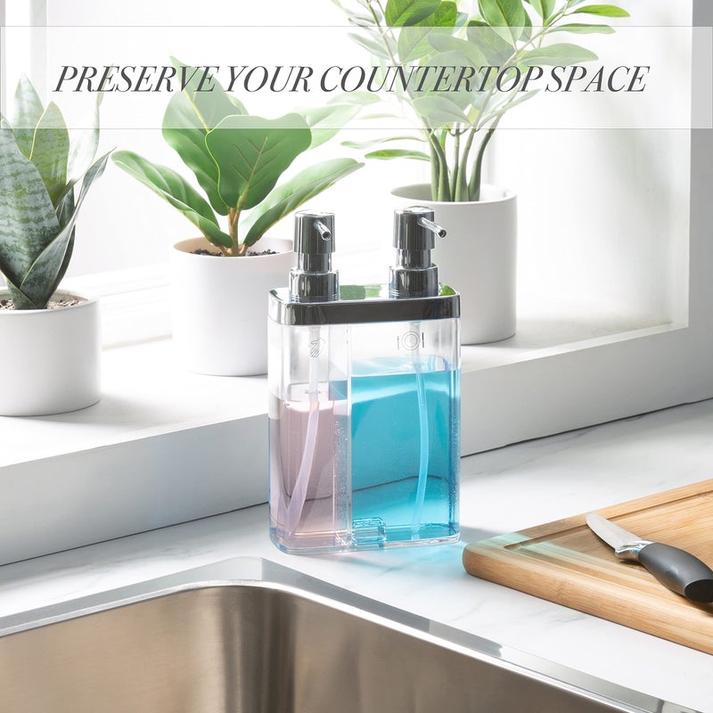 Kitchen Details موزع صابون ومرطب مزدوج من كيتشن ديتيلز | حوض الحمام والمطبخ | سطح الطاولة | تصميم مدمج | شفاف - Image 4